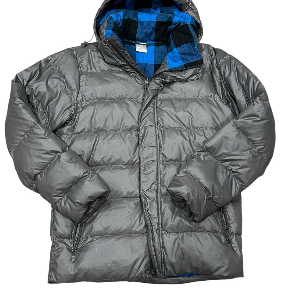 Nike Sportswear Large Puffer Jacket Coat Flannel Lined Gray Blue Down Goose - Picture 3 of 9